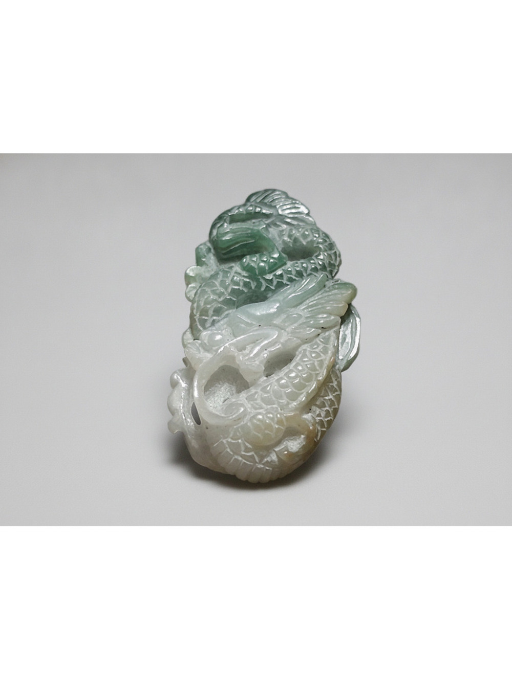 Vintage Carved Jadeite Jade Dragon Chilong Amongst Clouds Pendant Chinese Amulet